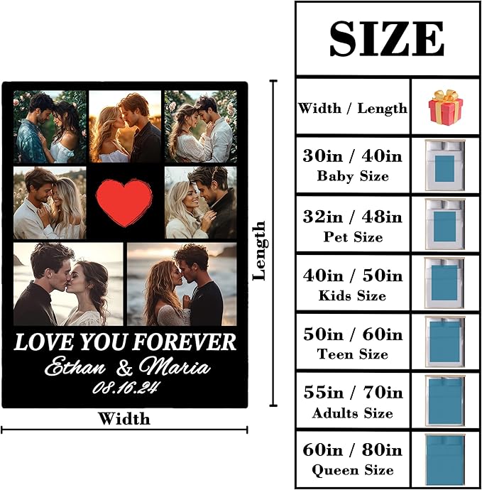 Personalized Valentine's Day Gifts for Boyfriend Girlfriend, Customized Blanket Gifts for Couple with Photos, Custom Photos Blanket I Love You Birthday Gifts for Men Wife Husband Him/Her