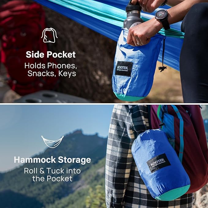 Kootek Camping Hammock, Portable Hammocks with Tree Straps & Attached Carry Bag, Camping Essentials Gear, Perfect for Outside Indoor Hiking Beach Backpack Travel - Image 4