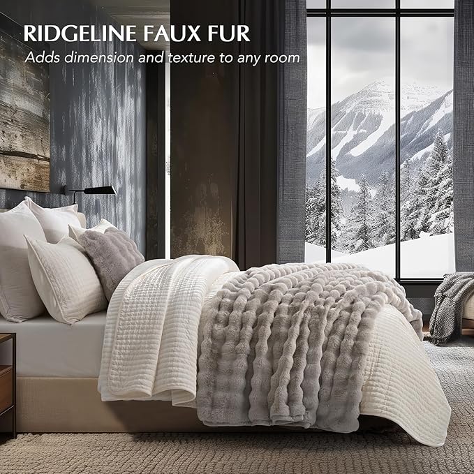 EverGrace Ultra Soft Luxury Fluffy Faux Rabbit Fur Throw Blanket, Thick Warm Bubble Throw for Bed, Cozy Plush Reversible Blankets for Couch, Chair, Sofa, Taupe, 50x60 Inches
