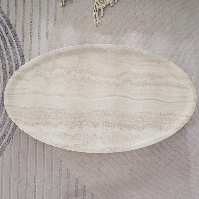 43.7” Oval Coffee Table, Modern Fiberglass Center Table, Faux Marble Accent Coffee Table for Living Room, Office, Apartment, Patio, No Assembly.(Mars,ø43.7 x 24.8“ x 13.77")