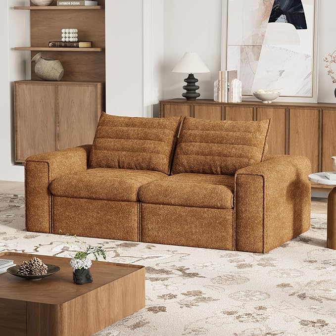 77" Cloud Loveseat Sofa, Deep Seat Couch with Pillows, Modern Comfortable Upholstery Boneless Sofa, 1 piece for Living Room, Bedroom, Apartment, Removable Cover，No Assembly Required, Orange