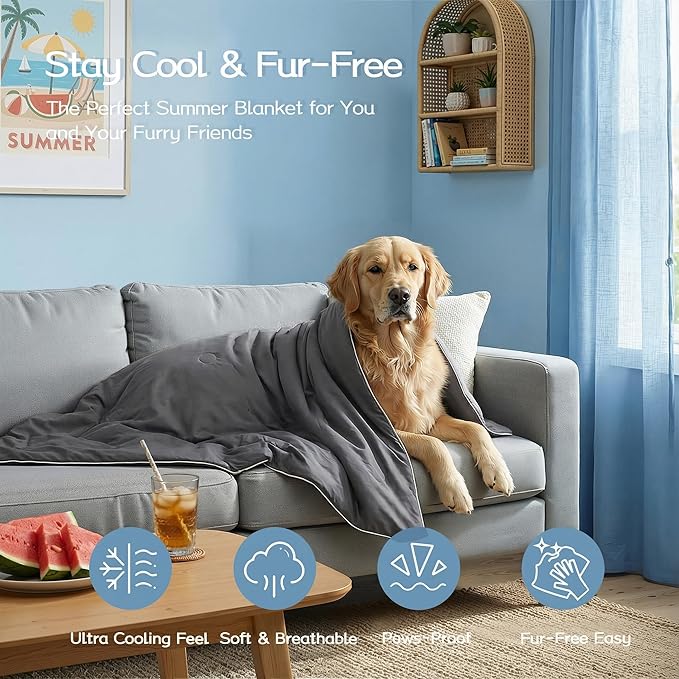 Queen Cooling Comforter with Tencel™ Fill for Hot Sleepers & Night Sweats - Lightweight, Breathable,Double-Sided Cold Blanket All Season Thin Bedding (Grey, Full/Queen 90"x 90")