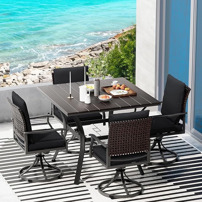 LEVELEVE 5 Piece Outdoor Patio Dining Set with 4 Swivel Dining Chairs & 1 Large Round Dining Table,Bistro Furniture Set for Lawn, Garden, Deck, Backyard and Porch by Enjoyyourlife