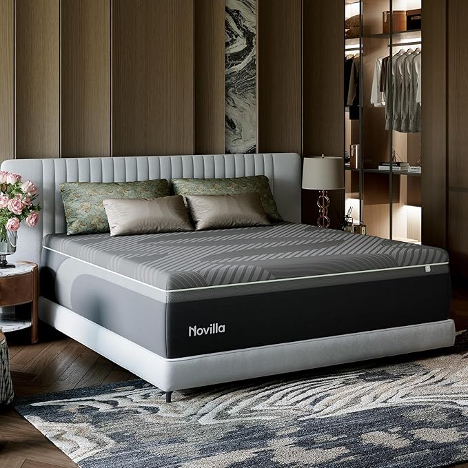 Novilla Queen Memory Foam Mattress, 10 Inch Queen Mattress with AiryFlow Cooling System for Cool Night Sleep, Pressure Relief, Ergonomic Dual-Layer Support, CertiPUR-US Certified, Medium Firm