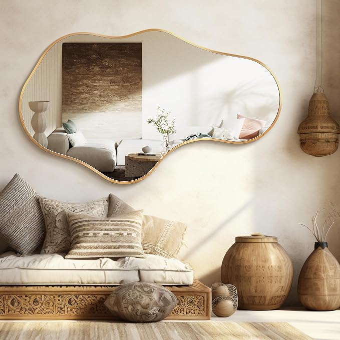 Dorlicecass Irregular Wall Mirror - Wall Mirrors Decorative 22"x 36" Asymmetrical Abstract Mirror Aviation Aluminum Alloy Frame Unique for Bathroom, Bedroom, Living Room, Cloakroom, Entryway Gold - Image 4