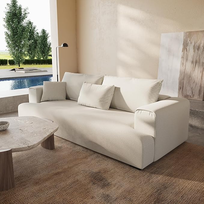 Acanva Modern Minimalist Sofa with Extra Deep Seats for Living Room, Bedroom and Lounge, Wool-Like T-Shape Couch