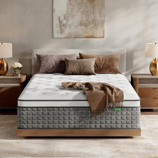 King Size Mattress, Medium Firm 12 Inch Hybrid Mattress King Size in a Box - Memory Foam & Pocket Springs for Back Pain Relief, Fiberglass Free, Motion Isolation, CertiPUR-US & OEKO-TEX Certified