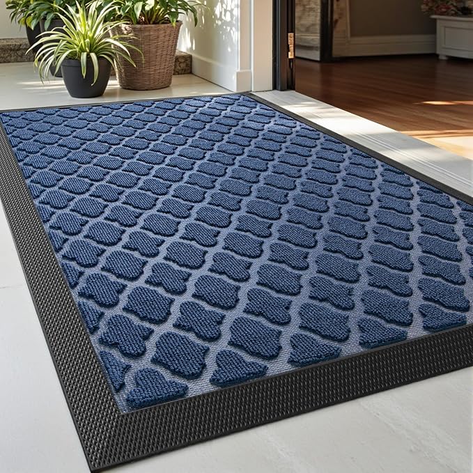 DEXI Front Door Mat Outside Entrance, 2x3 ft Entryway Rubber Back Doormat Heavy Duty, Non Slip Low Profile Welcome Entry Mats for Inside House Floor Exterior Patio, Floral Blue by DEXI