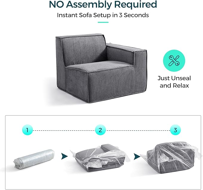 LINSY HOME Modular Sectional Sofa Ottoman, Boneless Sofa Comfy Corduroy Sectional Cloud Couch Ottoman for Living Room, No Assembly Required, Bluish Grey
