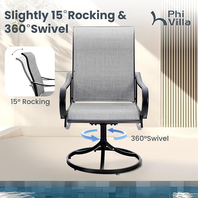 PHI VILLA Patio Swivel Dining Chairs Set of 6, Outdoor Chair with Textilene Mesh Fabric & Black Metal Frame for All Weather Outdoor Lawn Garden Poolside (Gray) - Image 4