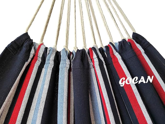 GOCAN Brazilian Double Hammock 2 Person Extra Large 220x160cm Total Length 330cm Load 500lb Canvas Cotton Hammock for Patio Porch Garden Backyard Lounging Outdoor and Indoor(Dark Blue) - Image 5