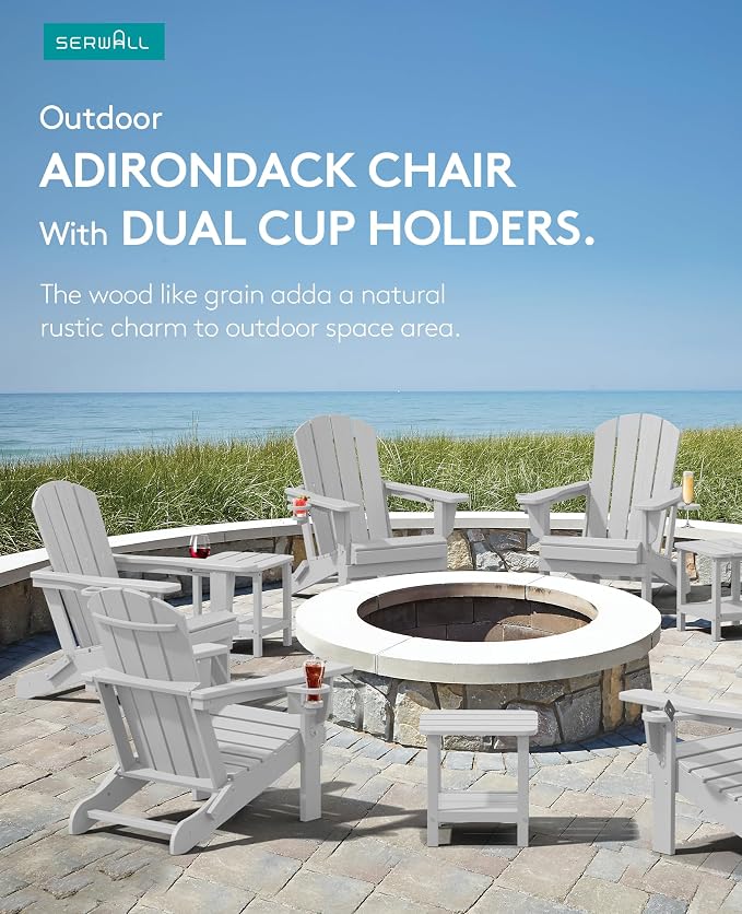 SERWALL Adirondack Chair with Cup Holders - Composite Adirondack Chairs Set of 2 HDPE Outdoor Chairs All Weather Use- Silver Gray - Image 5