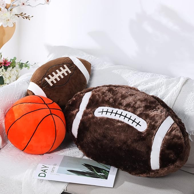 Jetec 2 Pcs Football Plush Pillow 21inch Football Room Decor Fluffy Sport Theme Throw Pillow Sport Ball Stuffed Plush for Home Bedroom Room Decoration