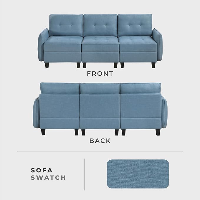 Lexicon Modern Couch with Hidden Storage, Textured Fabric Modular Sofa Couch with Button-Tufted Design, Reversible Back Cushion for Living Room/Bedroom/Office, Blue