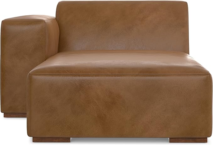 SIMPLIHOME Rex Left Chaise Sofa Module in Full-Grain Genuine Leather, Caramel Brown, 44-inches W x 69.5-inches D, Handcrafted Modern-Style Left-Arm Chaise Lounge Chair for Living Room