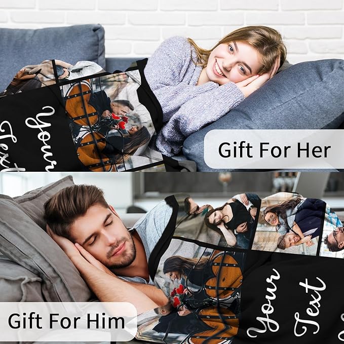 ROMANDY Ships Next Day Custom Blanket with Picture Customized Banket Personalized Throw Blankets Customizable Photo Blankets Customize Gifts for Mom Dad Girlfriend Boyfriend Wife Husband Her Him