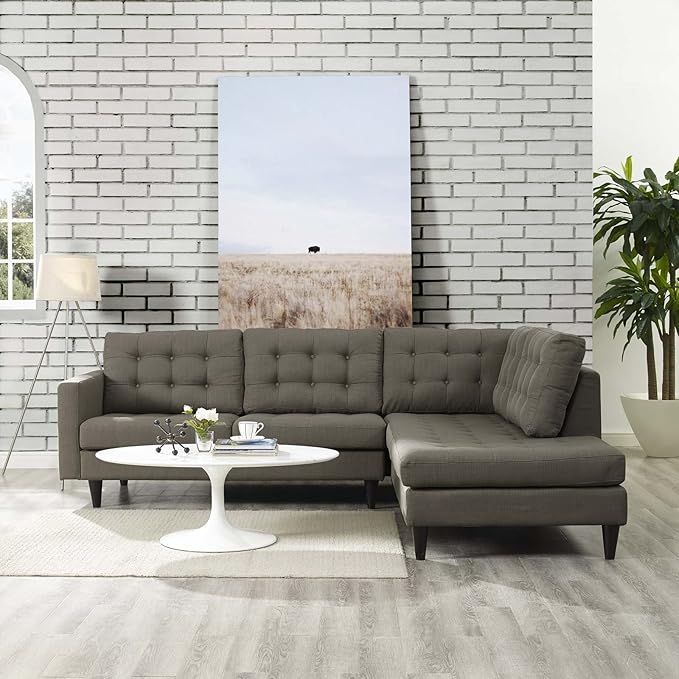 Modway EEI-2797-GRA Empress Mid-Century Modern Upholstered Fabric Right-Facing Sectional Sofa in Granite