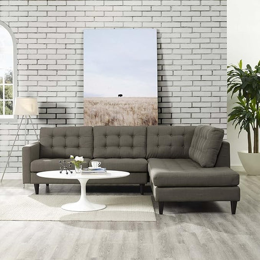 Modway EEI-2797-GRA Empress Mid-Century Modern Upholstered Fabric Right-Facing Sectional Sofa in Granite