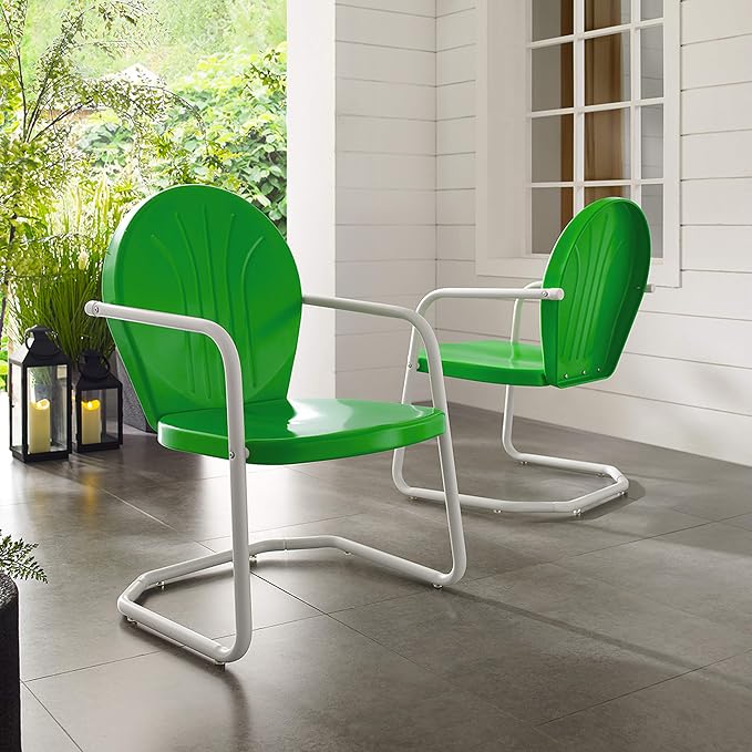 Crosley Furniture Griffith Outdoor Chair, Retro Metal Patio Chairs for Dining, Porch, Deck, Balcony, Grasshopper Green - Image 4