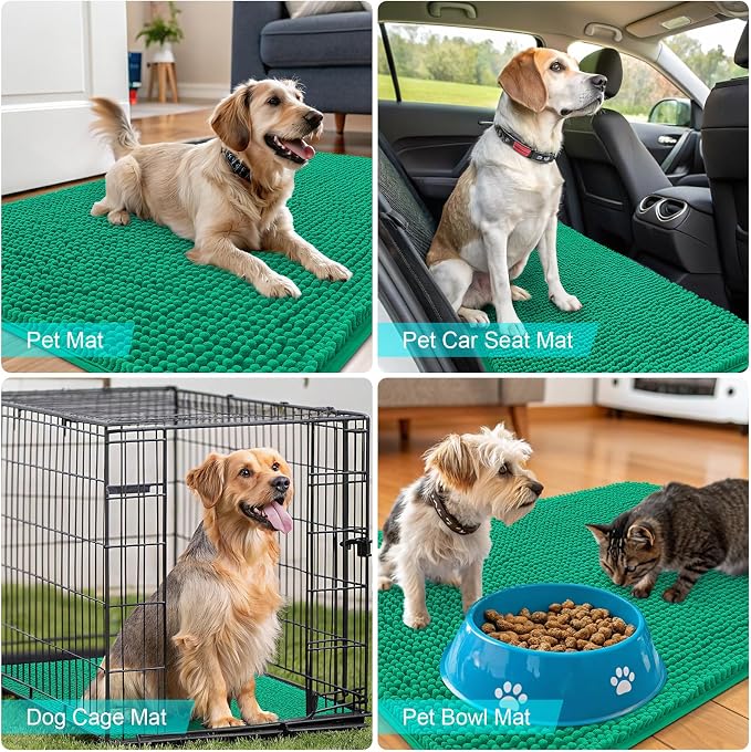 OLANLY Dog Door Mat for Muddy Paws 30x20, Absorbs Moisture and Dirt, Absorbent Non-Slip Washable Doormat, Quick Dry Chenille Mud Mat, Entry Indoor Entryway Carpet for Inside Floor, Emerald Green - Image 7