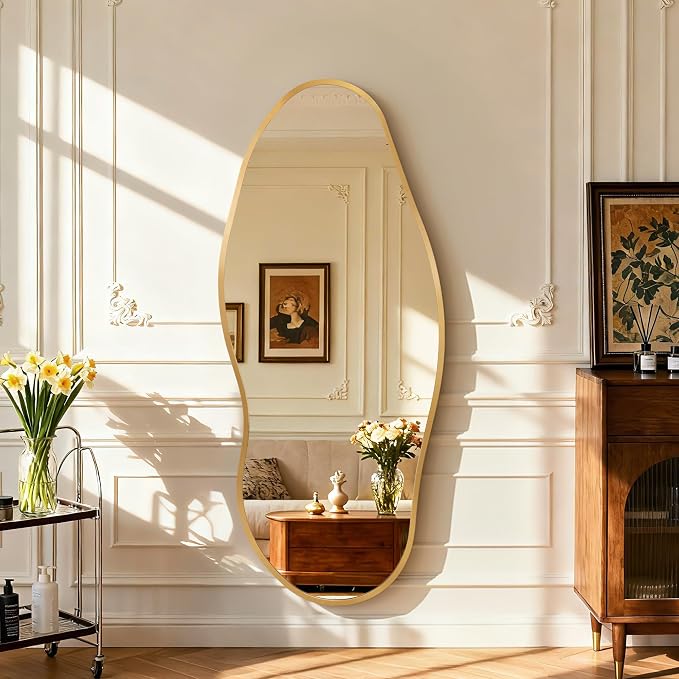 Dorlicecass Mirror Full Length - Irregular Full Body Wall Mirror Hanging 55"x 23" Asymmetrical Aviation Aluminum Alloy Frame Unique for Bedroom, Living Room, Cloakroom, Entryway by Dorlicecass