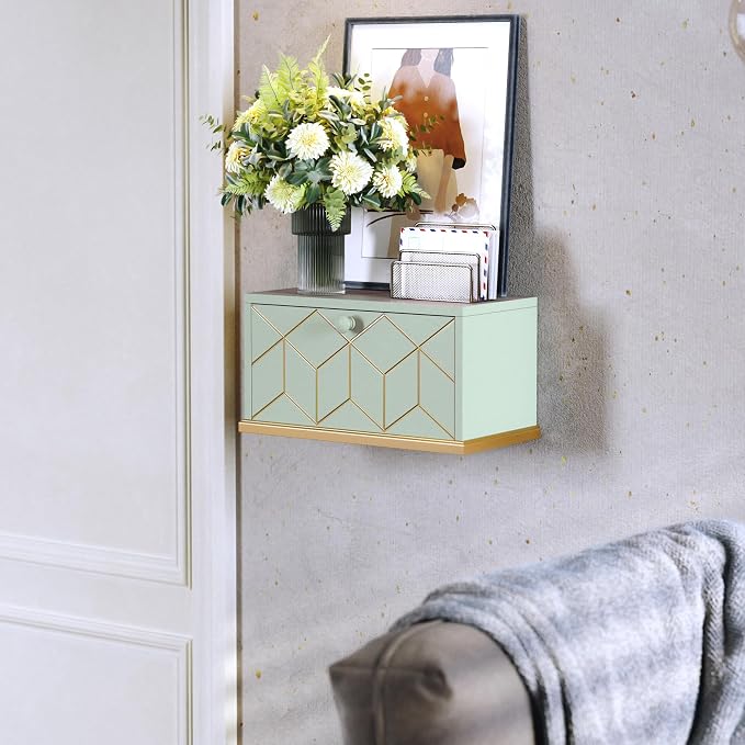 HLR Floating Night Stand, Small Nightstand with Flap Door, Morden Wall Mounted Floating Nightstand for Bedrooms,Green - Image 6