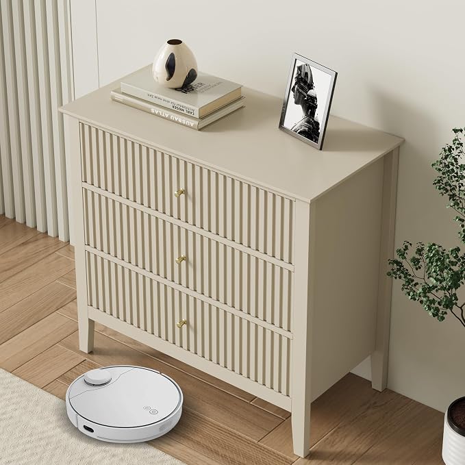 May in Color Large Beige 3 Drawer Dresser, Painted 30 Inch Tall Wood Nightstand with Storage, Wide Modern Chest of Drawers with Ball Bearing Slide for Bedroom Hallway Living Room Entryway Office - Image 3