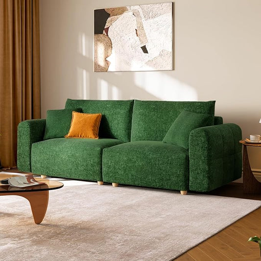 LINSY HOME Cloud Couch Sectional, Modular Sofa Sectionals for Living Room Bedroom, 91" 2 Seater Love Seat Couch with Ottoman, Deep Seat Cozy Couch Luxury Chenille Sofas, Green