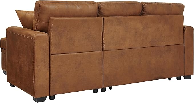 76.5" Sectional Sleeper Sofa with Pull Out Bed, L Shaped 3 Seat Sectional Couches for Living Room,Pull Out Couch Convertible Sofa Bed with Reversible Storage Chaise & 2 Pillows,Brown