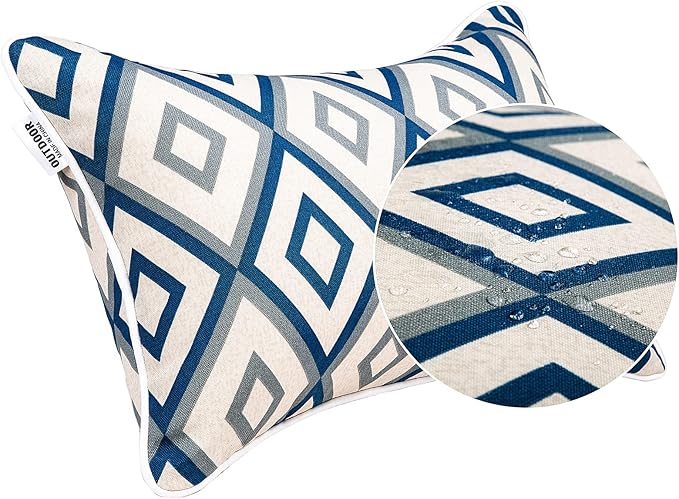 JMGBird Water-Repellent Outdoor Lumbar Pillows Set of 2 with Inserts - 12x20 Inch Color-Lasting Durable Patio Pillows for Outdoor Furniture