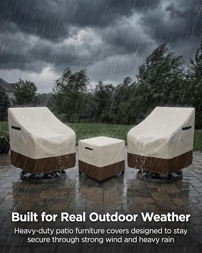 Patio Furniture Covers Set for 3-Piece Bistro Sets, Heavy-Duty 600D Waterproof Outdoor Furniture Covers for 2 Chairs&Side Table,UV Resistant, All-Season Protection for Patio,Porch Backyard,Beige&Brown - Image 4