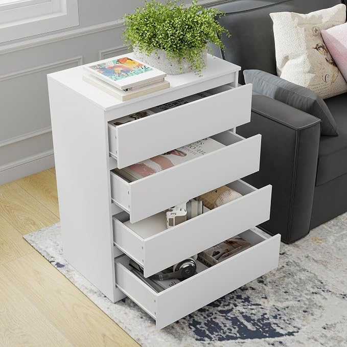 White Nightstand with 4 Drawers,Modern 32'' Tall Bedside Table with Storage for Bedroom,End Side Table with No-Handle Design for Living Room - Image 5