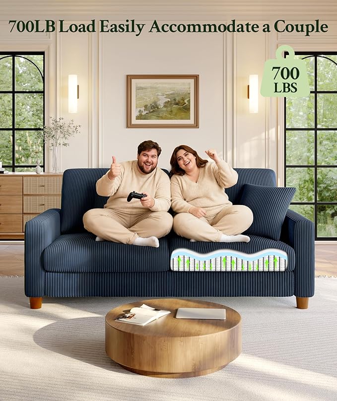 70.2" Couches for Living Room, Comfy Blue Couch 7.1" Extra Thick Cushion, Sofas for Living Room Tool-Free Setup, Loveseat Sofa 705lbs Support, Corduroy Couch for Bedroom, Apartment, Office