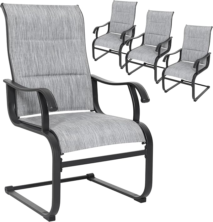 NUU GARDEN Patio Dining Chairs Set of 4, All Weather Outdoor Padded Textilene Patio Chairs, Breathable Spring Motion Textile High Back Outdoor Dining Chairs for Backyard, Lawn, Deck, Grey by NUUGARDENCORPORATION
