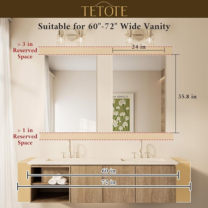 TETOTE 2 Packs Frameless Mirror 24" x 36" Bathroom Vanity Wall Mirror for Over Sink, Bedroom, Entryway, Hallway, Home Gym, Horizontal or Vertical - Image 2