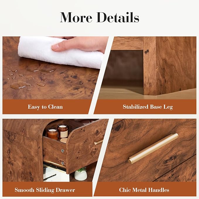 Night Stand [Unique Curved Profile] [FSC-Certified Wooden Board] 2-Drawer Nightstand 24" H Metal Handle Modern Sturdy Bedside Table Side Table End Table - Image 6