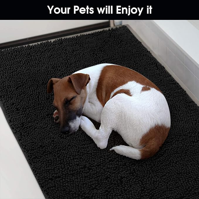 HOMEIDEAS Doormat Indoor Entrance, 60"x36", Highly Absorbent Chenille Large Muddy Dog Washable Non Slip Front Welcome Door Mat for Entryway, Black - Image 7