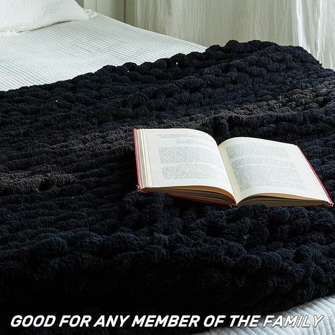 Chunky Knit Blanket - Luxury Soft Cozy 60 * 80 Throw Blanket,100% Woven Blanket Rope Knot Throw Blanket for Couch, Sofa, Home Decor, Gift - Machine Washable (Black, 60 * 80)