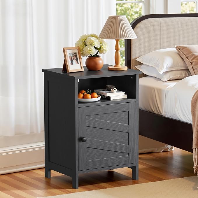 Nightstands Set of 2 with Charging Station, Farmhouse Night Stand with Open Shelf, Bedside Tables with Enclosed Cabinet, Wooden End Table with USB Ports & Outlets for Bedroom - Image 9