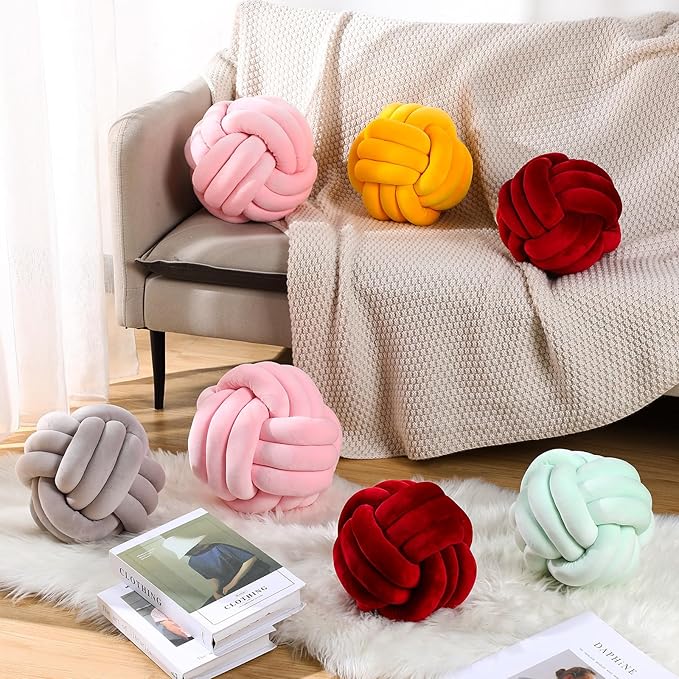 Namalu 2 Pcs Soft Knot Pillow Ball, Decorative Round Throw, Soft Knotted Plush Pillows, Handmade Stuffed Ball Pillows Cushion for Bedroom Sofa Couch Home Decor(7.87 Inches,Wine Red)