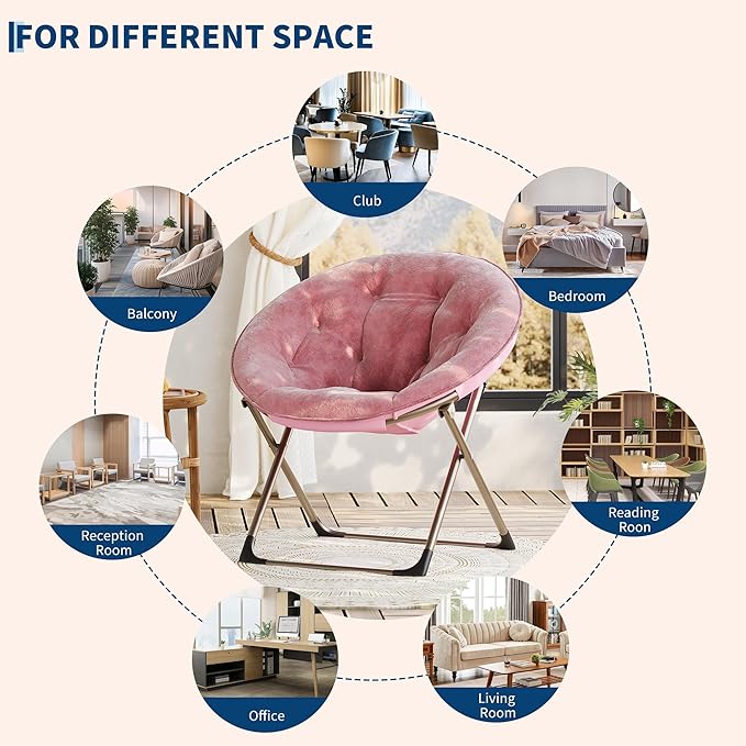 GAOMON Saucer Chair, Comfy Chair Faux Fur Lounge Moon Chair with Folding Metal Frame, Oversized Plush Flower Accent Seat for Adults, Teens & Kids, for Teens, Bedroom, Dorm or Living Room, Rose Pink