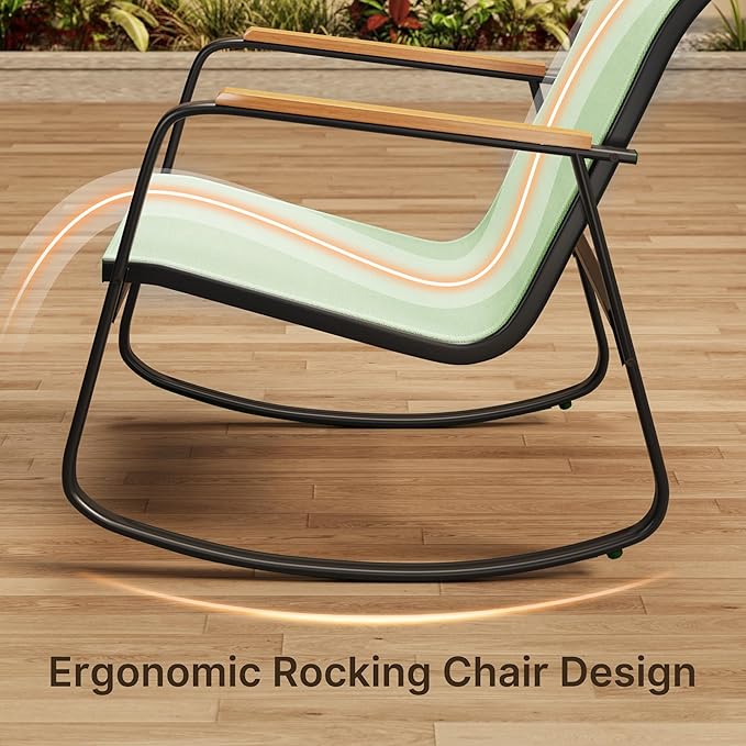 Ahomly 4-Piece Outdoor Patio Furniture Set, All Weather-Resistant Textile Fabric Outdoor Conversation Set with Coffee Table, Patio Rocking Chairs for Lawn, Balcony, Poolside (Green)