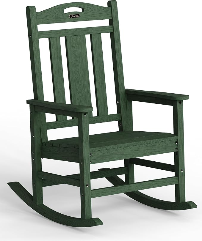 Ciokea Oversized Outdoor Rocking Chair, 380lbs Heavy-Duty Large Patio Rocker, Weather Resistant & Anti-Fade Porch Chair, High Back Cozy Rocking Chair for Outside, Fire Pit, Deck, Garden,Forest by CIOKEA