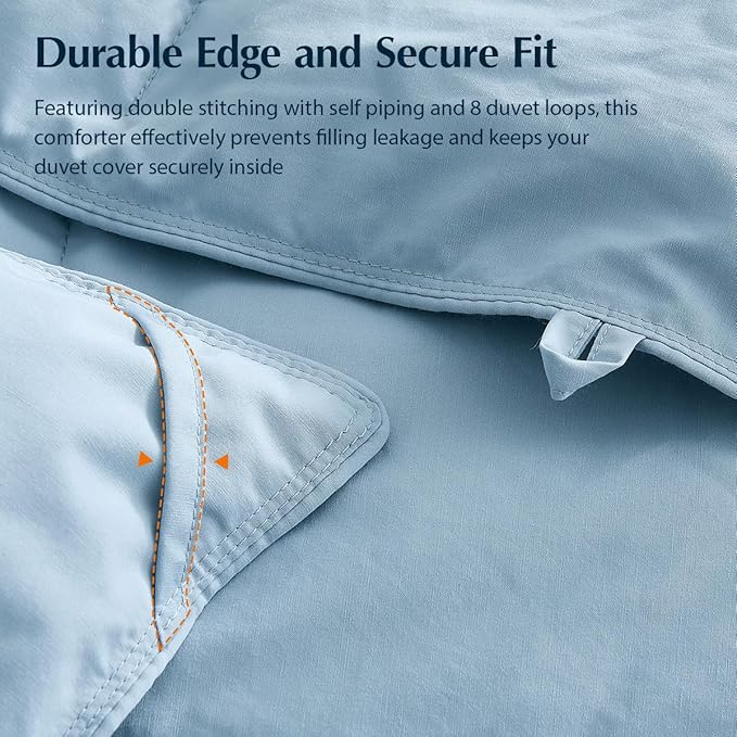 Pacific Coast Summer Goose Feather and Down Fiber Comforter King Size, Breathable Duvet Insert for Summer and Hot Sleepers, Natural Cooling Tencel Lyocell Shell, 8 Corner Tabs, Sky Blue, 106x90