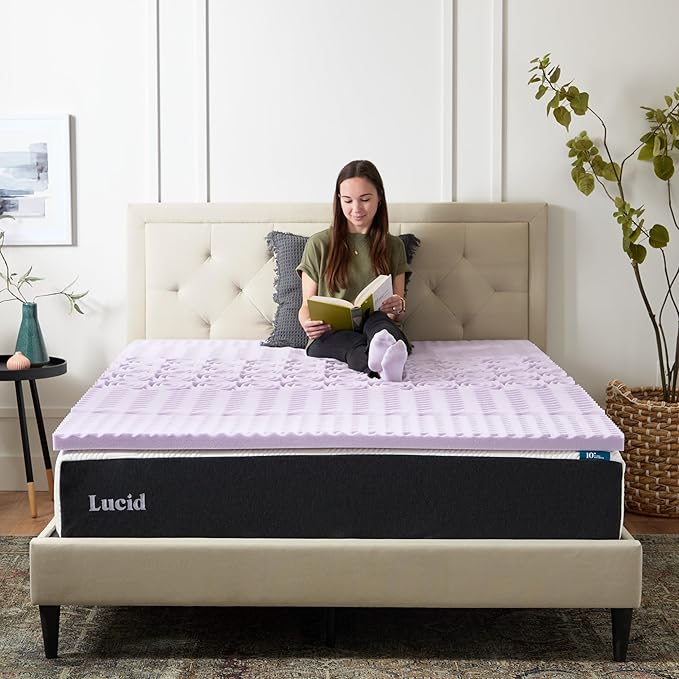 LUCID Lavender Infused 2 Inch Memory Foam Mattress Topper with 5 Zones – Twin Size – Plush Feel – CertiPUR Certified – Dorm Room Essentials