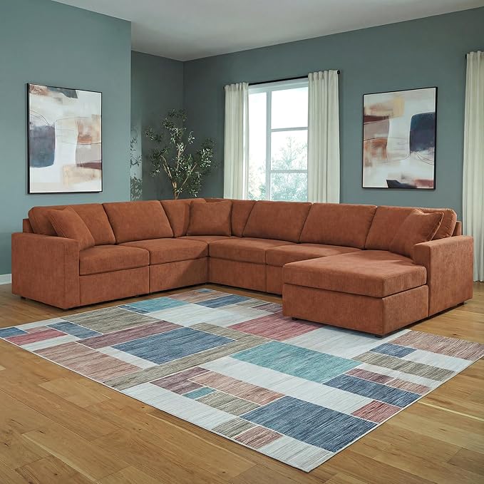 Signature Design by Ashley Casual Modmax Stain Resistant U-Shape Left-Arm Facing 6-Piece Sectional with Chaise and Reversible Cushion, Orange