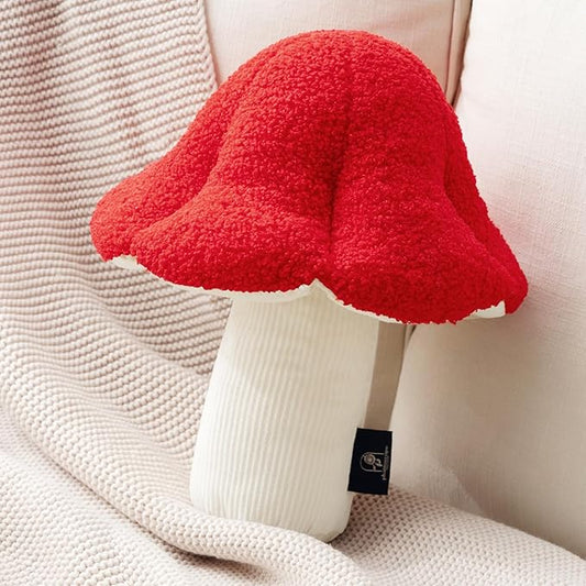 Phantoscope Mushroom Shaped Throw Pillow, Teddy Fleece Soft Mushroom Decorative Pillows Cute 3D Shaped Cushion for Couch Sofa Bed Chair, Red,13 x 12 inches