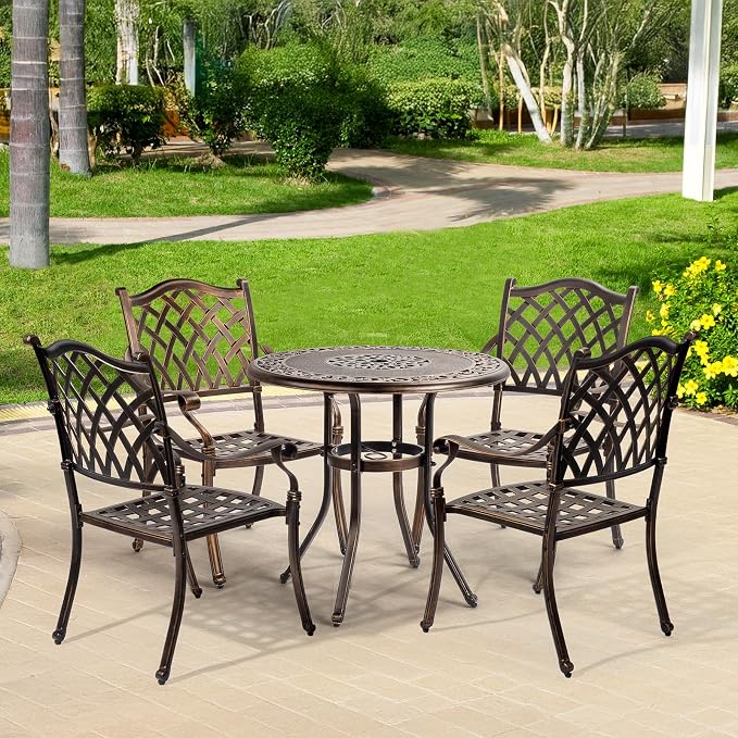 VINGLI Patio Chairs Set of 2 - Stackable Outdoor Cast Aluminum Dining Chairs with Vintage Bronze Finish and Diamond Pattern, Metal Armchairs for Poolside, Backyard, Balcony (No Cushion) - Image 8