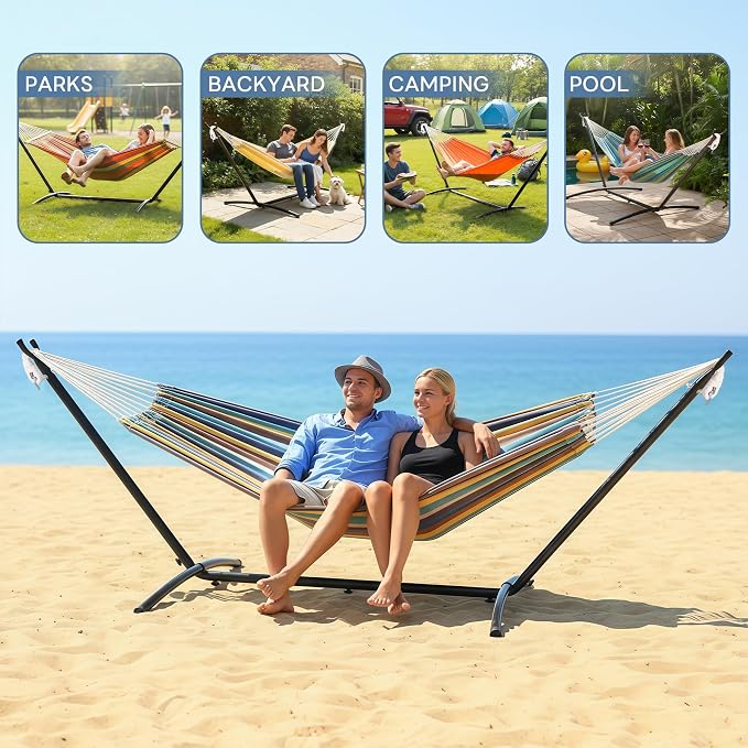 DUMOS Hammock Stand Only, Heavy Duty Hammock Stands for Double 2 Person, Portable Steel Stand for Outside Garden Backyard Patio Pool Beach with Carrying Case - Image 6