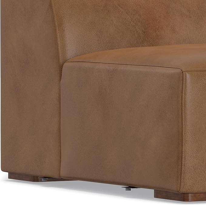 SIMPLIHOME Rex Center Sofa Module in Full-Grain Genuine Leather, Caramel Brown, 34-inches Wide, Handcrafted Modern-Style Armless Sofa or Armless Chair for Living Room and Family Room